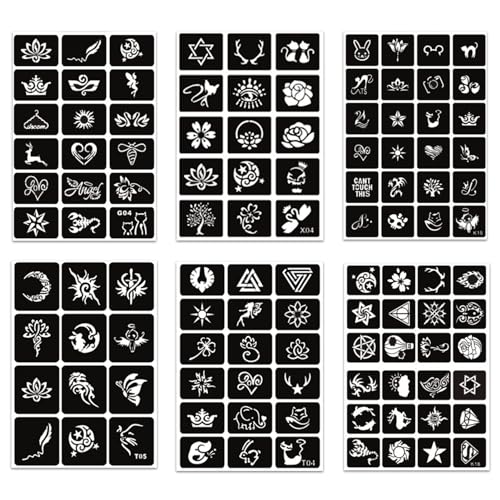 482pcs Temporary Tattoo Stencils, 20 Sheets Henna Tattoo Stencil Kit for Women and Man Face Body Paint Reusable Glitter Tattoo Stencils Pack Party Favor Supplies