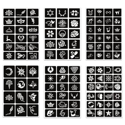 482pcs Temporary Tattoo Stencils, 20 Sheets Henna Tattoo Stencil Kit for Women and Man Face Body Paint Reusable Glitter Tattoo Stencils Pack Party Favor Supplies