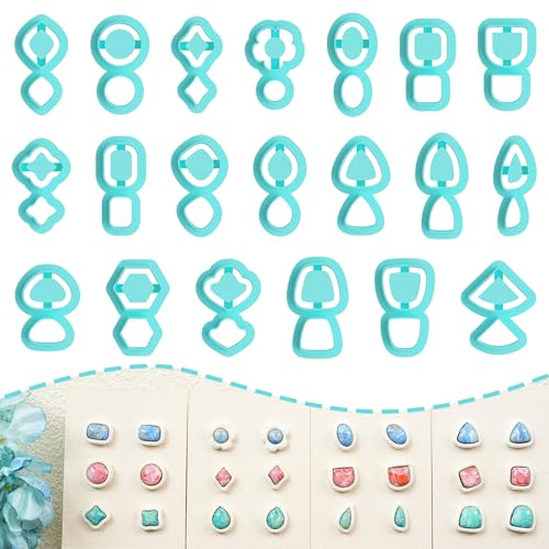 Tainsky 20 Shapes Embedded Polymer Clay Cutters - Gem Studs Clay Jewelry Making Tools, Earring Cutters (Studs) - color: Stud Set