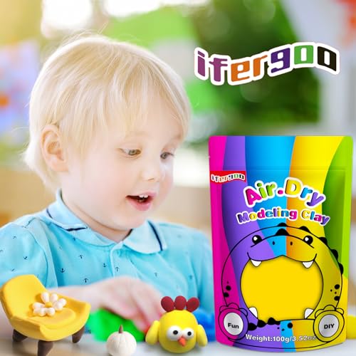 ifergoo Yellow Air Dry Clay, DIY Creative Modeling Clay for Kids, Super Light Magic Foam Clay for Kids Age 3-12, Soft, No-Sticky & Non-Toxic, Molding Clay for School Art & Craft Project (100g/3.5oz) - color: Yellow/100g