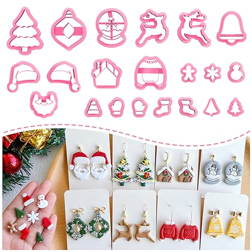 KEOKER Christmas Clay Cutters, Christmas Clay Cutters for Jewelry Making, 21 Shapes Christmas Clay Earrings Cutters, Christmas Polymer Clay Cutters (All) - color: ALL