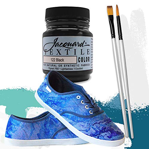 Moshify Jacquard Products Black Textile Color - Fabric Paint Made in USA - JAC1122 2.25-Ounces - Bundled Brush Set - size: 2.25 Ounce (Pack of 1)