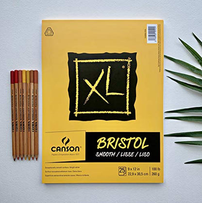 Canson XL Series Bristol Paper, Smooth, Foldover Pad, 9x12 inches, 25 Sheets (100lb/260g) - Artist Paper for Adults and Students - Markers, Pen and Ink (Pack of 6) - size: 9x12 (Pack of 6), style: Bristol, Smooth