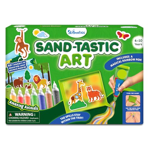 Skillmatics Sand Art Activity - Mess-Controlled DIY Animal Craft Kit with 50+ Colorful Stickers, Creative Arts & Crafts for Kids, Fun Hands-On Activity, Gifts for Ages 4, 5, 6, 7, 8, 9, 10 - style: Animals