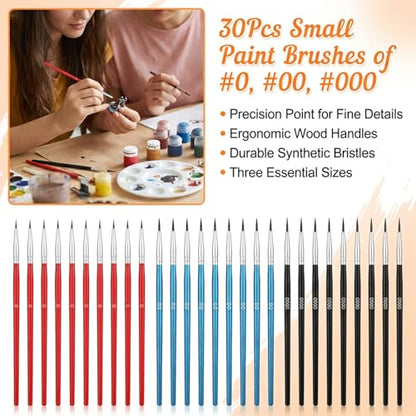 30 Pcs Fine Tip Paint Brush Set, Micro Miniature Paint Brushes (#0, #00, #000) - Tiny Round Liner Brush for Model Figurines, Scale Models, Paint by Numbers, Acrylic, Watercolor, Detailing Crafts