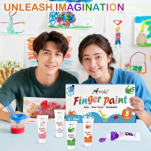 AROIC 8PCS Washable Finger Paint, Non-Toxic Finger Paints 8Colors(1.05fl oz), Art Supplies Painting Supplies Gifts, Hand Paint DIY Crafts for Children Age 13+ and Adults - color: 8 colors (1.05oz)