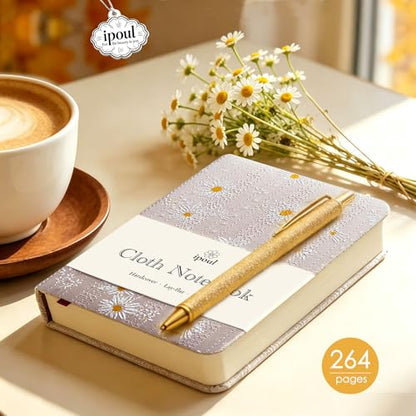 Fabric Pocket Notebook, Flower Cloth Hardcover Journal, A6, 264 Pages, 4x6 Small Notebook & Sketchbook, Similar Embroidered Journal, Lay Flat, Daisy Gifts for Women, Pink - color: A6-Cute Daisy Pink