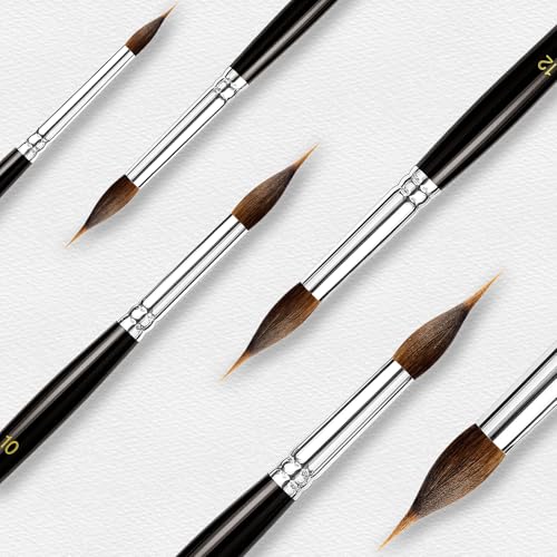 3PCS Watercolor Brushes Professional, Extended Needle Point Brushes with Belly Reservoir for Fine Detail, Continuous Painting & Broad Washes, Great for Artists
