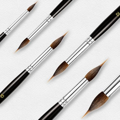 3PCS Watercolor Brushes Professional, Extended Needle Point Brushes with Belly Reservoir for Fine Detail, Continuous Painting & Broad Washes, Great for Artists