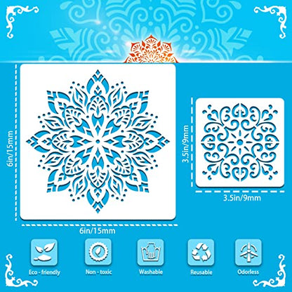 SUNFEEL Mandala Painting Craft Stencils Reusable Templates 6 x 6 in and 3.5 x 3.5 in, For Wood and Canvas, DIY Crafts and Furniture - style: B-Mandala