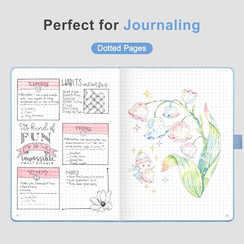 AHGXG Dotted Journal Notebook, 160 Numbered Pages, A5 Medium Size (5.7'' x 8.3''), 120 GSM Thick Paper, Leather Hardcover, for Journaling, Planning, Tracking (Light Blue) - color: Light Blue, style: Dotted