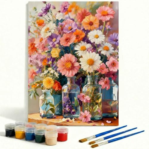 Amphol Paint by Numbers Kit for Adults - Boho Cosmos Floral DIY Paint by Number Canvas Art Kit, 16x20in Unframed Oil Painting by Number Kit, Relaxation and Home Decoration, Complete Acrylic Paint Set - color: Boho Cosmos Floral