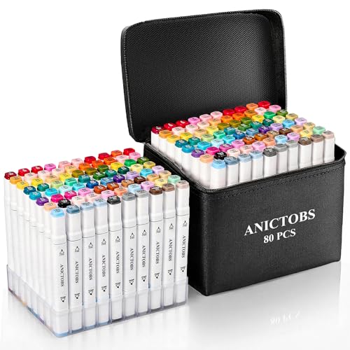 Alcohol Markers 80 Colors with Base Support, Drawing Art Markers Perfect for Students Kids and Adults Comics Sketching Illustration Artistic Creation Gift - color: 80 colors