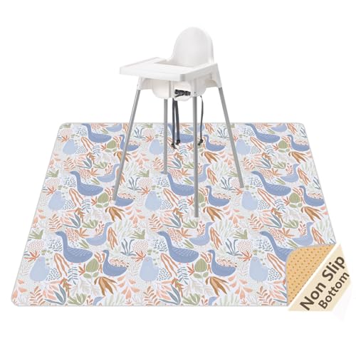 Splat Mat for Under High Chair/Arts/Crafts, Waterproof and Anti-Slip Splash Mat Floor Protector, Washable Highchair Floor Mat, 51 Inch Reusable Messy Mat and Baby Feeding Table Cloth - color: Spring Pond, size: 4'3" x 4'3" (Square)