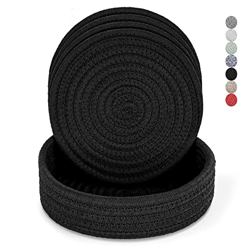 Trivets for Hot Dishes, Pots and Pans, Hot Pads with Storage Basket, Pot Holders for Kitchen, Heat Resistant Mat Protect Counter Home Essentials, Farmhouse Decor (Black 4 PCS) - color: Black