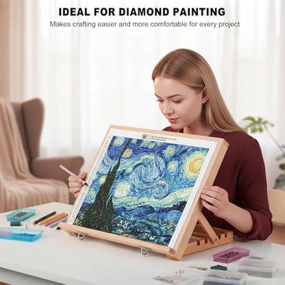 16.5"x12" Beechwood Tabletop Easel with Paint and Sketch Papers,Mask Tape | Portable Adjustable Art Easel with Detachable Strap, Drawing Board for Painting, Sketching and Diamond Art - style: A3