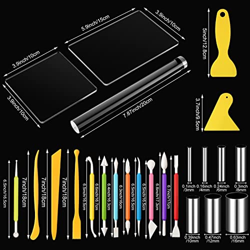 Honoson 24 Pcs Clay Sculpting Tools Kits Polymer Clay Tools DIY Set with Roller, Acrylic Sheet, Scraper Backing Board, Round Circle Shape Cutter, Shaping for Art Craft(Colorful) - color: Colorful