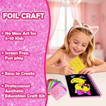 FUNNYB&G Foil Art Craft Kit for Girls 4-10 Years Old: Mess-Free & No-Glue, Create 16 Sparkly Cute Pet Pictures – Perfect Travel Toy & Birthday Gift for Kids（Cute Pet） - style: Cute Pet