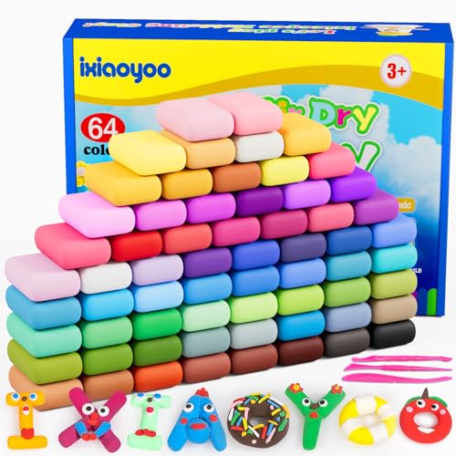 Ixiaoyoo Air Dry Clay for Kids, 64 Colors Modeling Clay, Creative DIY Model School Arts & Crafts Kit with Tools, Soft & Non-Sticky, Home Party Favors, Birthday Toys Gifts for Boys & Girls Aged 3–12 - color: 64 Colors