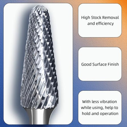 SL-4 Tapered Radius End Tungsten Carbide Rotary File Double Cut 3/8" Diameter×1/2" Length, 1/4" Shank Carbide Burrs Bits Precision Grinding for Jewelry, Tight Spaces, Metal/Wood Contouring - style: SL-4