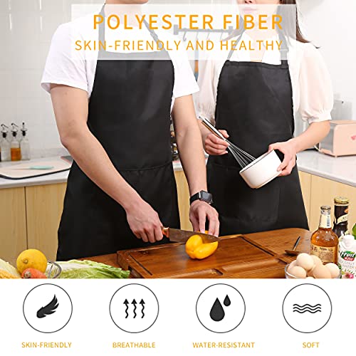 Tosewever 2 Pack Adjustable Bib Apron, Waterdrop Resistant Aprons with 2 Pockets Cooking Kitchen Restaurant Aprons for Women Men Chef, BBQ Drawing Crafting Outdoors (Polyester - Black & White, 2) - color: Polyester - Black & White