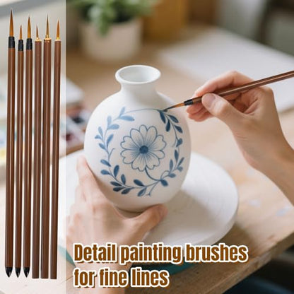 20 Pack Pottery Glaze Brushes, Wool Ceramic Brushes with Wood Handle, Soft Watercolor Goat Hair Blend Mop Brush Set for Acrylic Painting, Watercolor Oil Art Painting