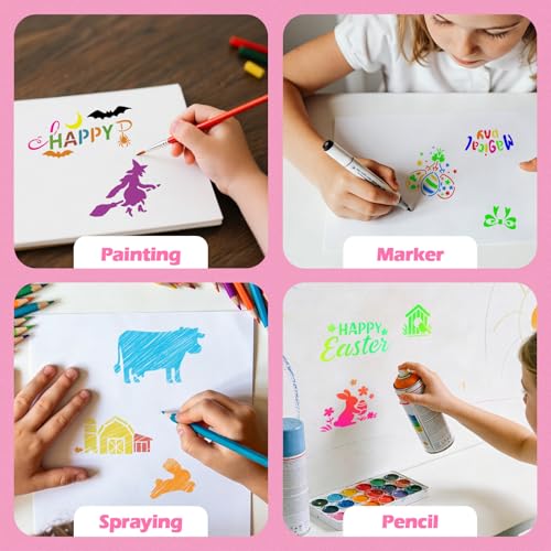 Unicorn Mermaid Stencils for Painting Set, 32PCS Reusable Mixed Style Princess Dino Painting Templates - Summer Party Stencil Crafts Drawing Templates for DIY Scrapbook, Wall Murals, Canvas Wood Signs - style: Mixed Unicorn Mermaid