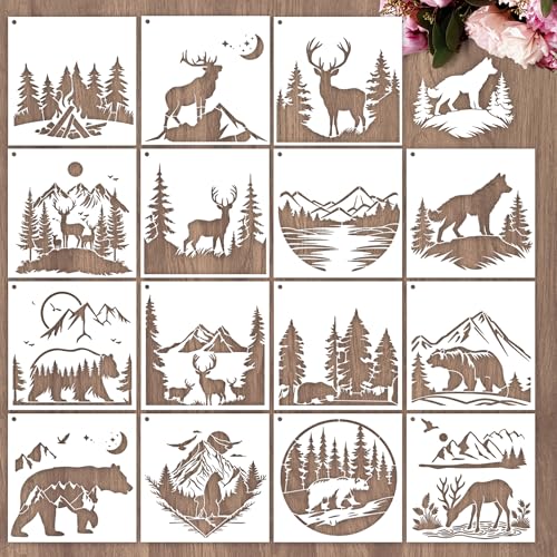 Sitsink Forest Stencils for Painting - 15 Pcs Stencils for Painting on Wood Wall Door Mat Canvas Bag, Wild Animal Reusable DIY Crafts Template Home Decor - style: forest bears
