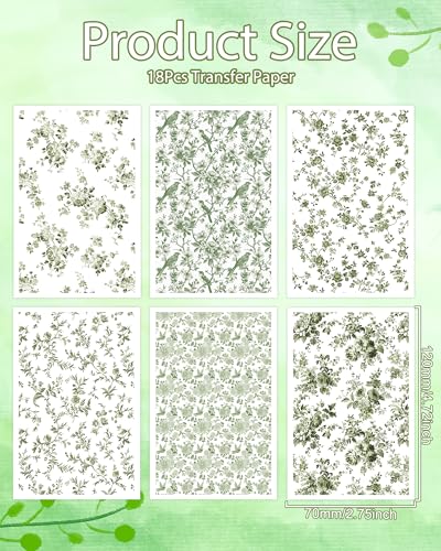 Puocaon Green Flower Clay Transfer Paper - 18 Pcs Chinoiserie Flower Art Design Transfer Sheets for Polymer Clay Brown Floral Earrings Design Jewelry Making - color: green chinoiserie