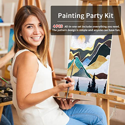 VOCHIC 4 Pack Painting Kit Pre Drawn Canvas for Painting for Adults Party Kits Paint and Sip Party Supplies 8x10 Canvas to Paint Art Set - size: 8x10, style: style 4