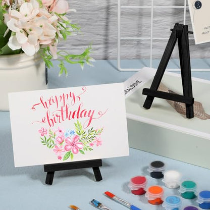 Mimorou 30 Pack 5 Inch Mini Easel Wood Display Artist Small Wooden Easel Stand Art Craft Painting Triangle Stand Canvas Holder for Card Artist Photos Tabletop Phone Wedding (Black) - size: Black