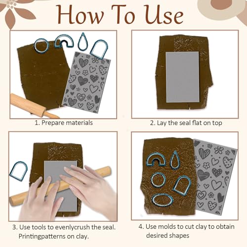 4 Sheets Heart Pattern Polymer Clay Texture Sheet Artistic Lines Patterns Rubber Texture Mat for Polymer Clay Making Earrings Jewelry DIY Crafts 4 × 2.5 Inch - style: Heart Pattern