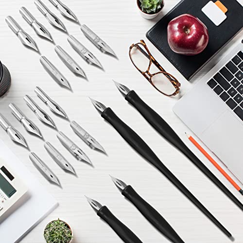 Zonon 2 Sets Oblique Calligraphy Dip Pen Set Include 2-in-1 Calligraphy Oblique Pen or Straight Holder with 8 Pcs Replacement Nibs
