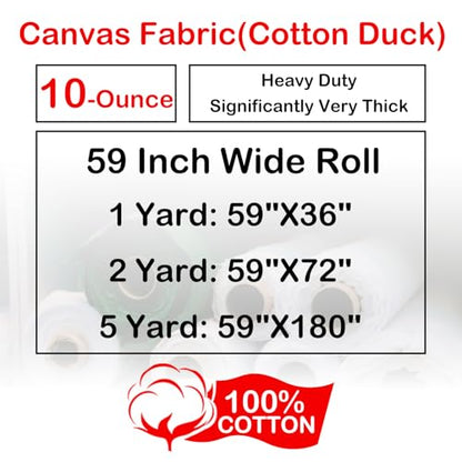 Cotton Canvas Fabric by The Yard: 10oz Duck Fabric 59 x 36 Inch for Sewing, Arts, Crafts, Embroidery, Handmade Decor - 1 Yard Long 60" Wide(White)