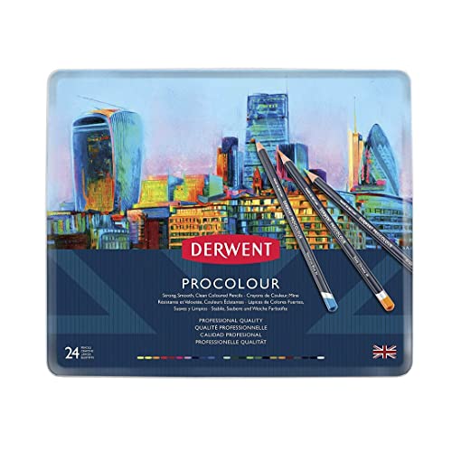Derwent Colored Pencils, Procolour Pencils, Drawing, Art, Metal Tin, 24 Count (2302506) - size: 24 Count (Pack of 1), style: Metal Tin
