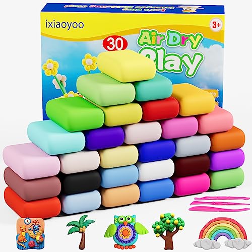 Ixiaoyoo Air Dry Clay, 30 Colors Modeling Clay for Kids, DIY Model Crafts Toys with Sculpting Tools, Soft & Non-Sticky, School Projects & Home Party Favors, Birthday Gifts for Boys and Girls Aged 3–12 - color: 30 Colors