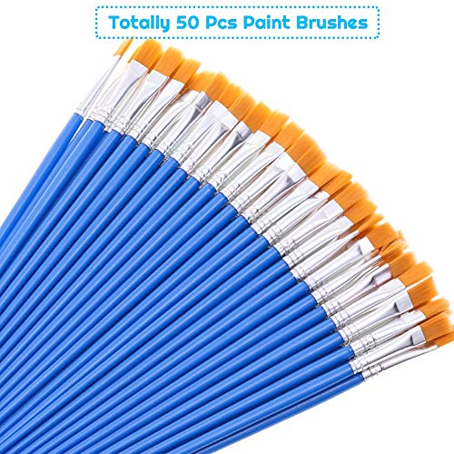50 Pcs Flat Paint Brushes for Touch Up, Anezus Small Paint Brushes for Classroom Craft Brushes for Acrylic Watercolor Face Painting - style: flat