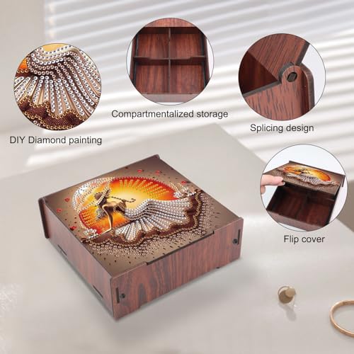 AiYuanzsh DIY Diamond Art Storage Box, Sunset Lady Design Wooden Diamond Painting Case with Flip-Top Lid and 4 Divided Compartments, Desktop Craft, Jewelry and Accessories Supplies Storage Container - color: Sunset Lady