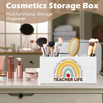 DILSJ Teacher Appreciation Gifts Pencil Holder Organizer for Desk, End of Year Teacher Gifts, It Takes a Big Heart to Shape Little Minds Wooden Box Signs for New Teacher Desk Tabletop School Supplies - color: Rainbow
