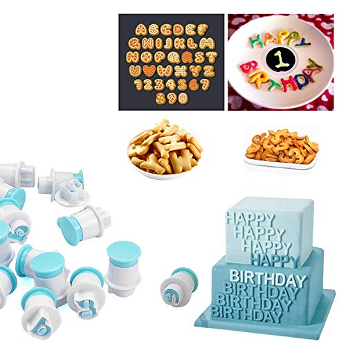 3 Set Fondant Alphabet/Letter Cutters and Number set,Cake Biscuit Mold,Cake Decorating Tools, Cookie Stamp Impress,Embosser Cutter,DIY Sugar Cookies Chocolate Plunger(Number and Letters)…