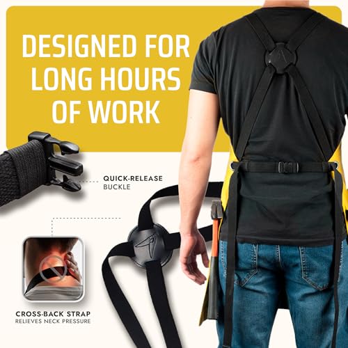 Asaya Chef and BBQ Apron with Bottle Opener and Hand Towel - 10oz Cotton Canvas, Stainless Steel Hardware - Cross Back Straps - color: Yellow