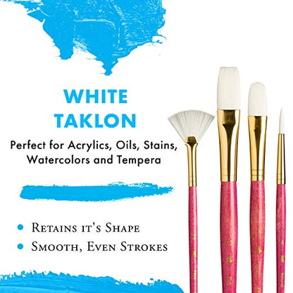 Princeton RealValue Brush Set, White Taklon, Pink Handle, 4 Piece, 1 Count - style: Set-9182