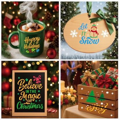 12 Pcs Christmas Stencils for Painting, 23 Styles Merry Christmas Theme Painting Stencils Reusable Plastic Drawing Templates for Scrapbooking DIY Art Craft - style: Christmas