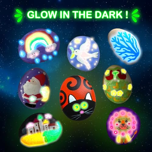 KIDS KING Glow in Dark Rock Painting Kit, Art Craft Kit for Kids Age 6-12 | Rock Painting Kit (Glow in the Dark) Art & Craft Toys Spark Creativity Tool Drawing Party Activity Fovors