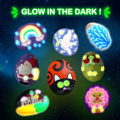 KIDS KING Glow in Dark Rock Painting Kit, Art Craft Kit for Kids Age 6-12 | Rock Painting Kit (Glow in the Dark) Art & Craft Toys Spark Creativity Tool Drawing Party Activity Fovors