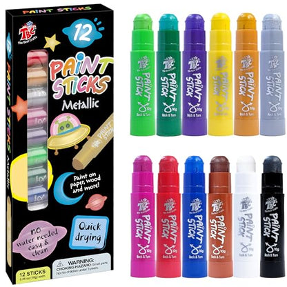 TBC The Best Crafts Paint Sticks,12 Colors Metallic, Washable, Non-toxic, Tempera Paint Sticks for Kids and Students - color: 12 Colors Metallic
