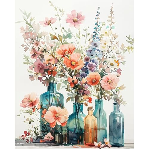 HITIRECOVI Paint by Numbers Adults,Flowers Adult Paint by Number Kits on Canvas,DIY Acrylic Oil Paint by Number for Adults for Home Decor Gifts 16x20 Inch - color: flower in jar A, size: 16×20in(Frameless)