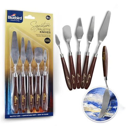 Bluebird Stainless Steel Signature Palette Knife Set of 5, Color Mixing Set for Oil, Canvas, Acrylic Painting & Modelling Paste