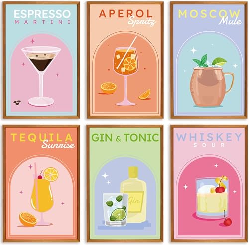 6 Pack Paint by Numbers Kit for Adults Beginners - Cocktail Adult Paint by Number Kits on Canvas Without Frame, DIY Cocktail Acrylic Oil Number Painting Kits for Gift Home Wall Decor 8x12 Inch - color: 6 Pack Cocktail-20X30