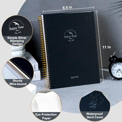 FLYING EAGLE 8.5 x 11 Large Graph Notebook Journal Spiral Graph Grid Notebook 210 Pages Hardcover Graph Notebook Engineering Paper Notebook Graphing Notebook for Men Women, Black - color: Black, size: Graph
